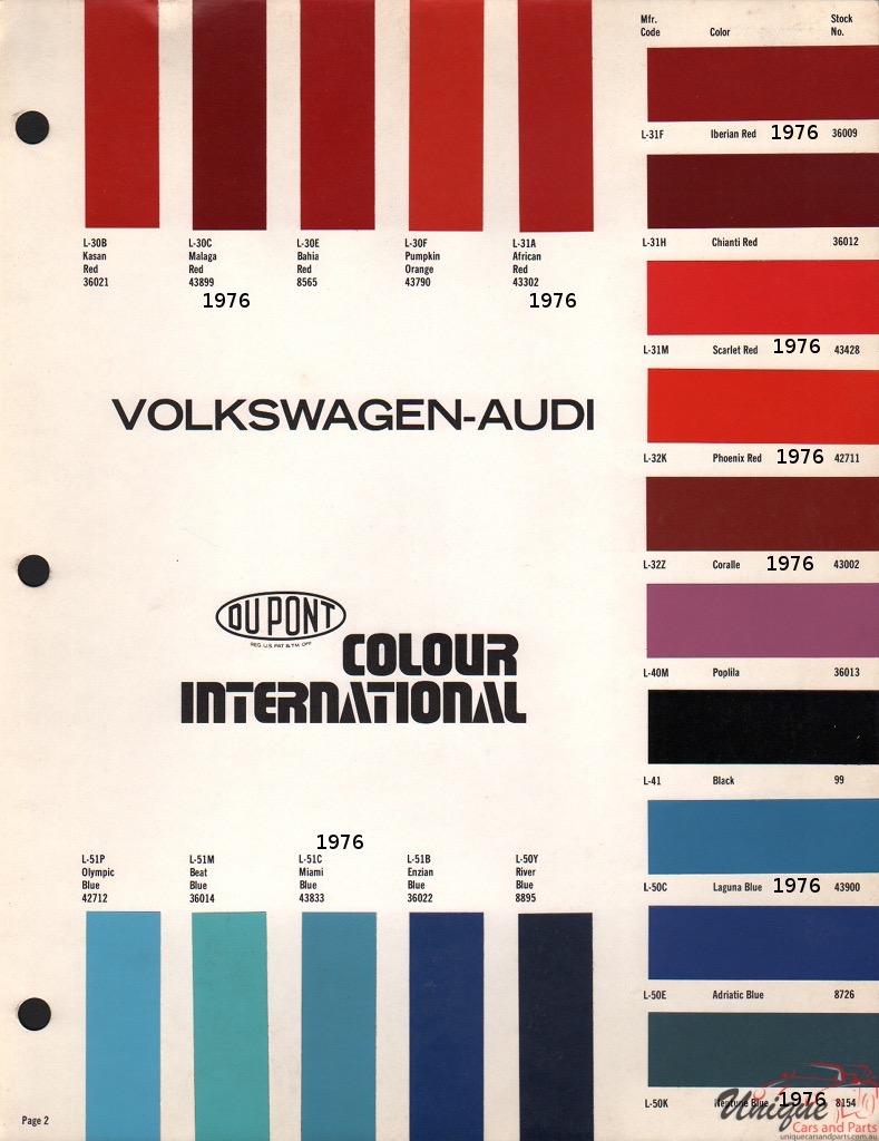 1976 Volkswagen Paint Charts DuPont International 3